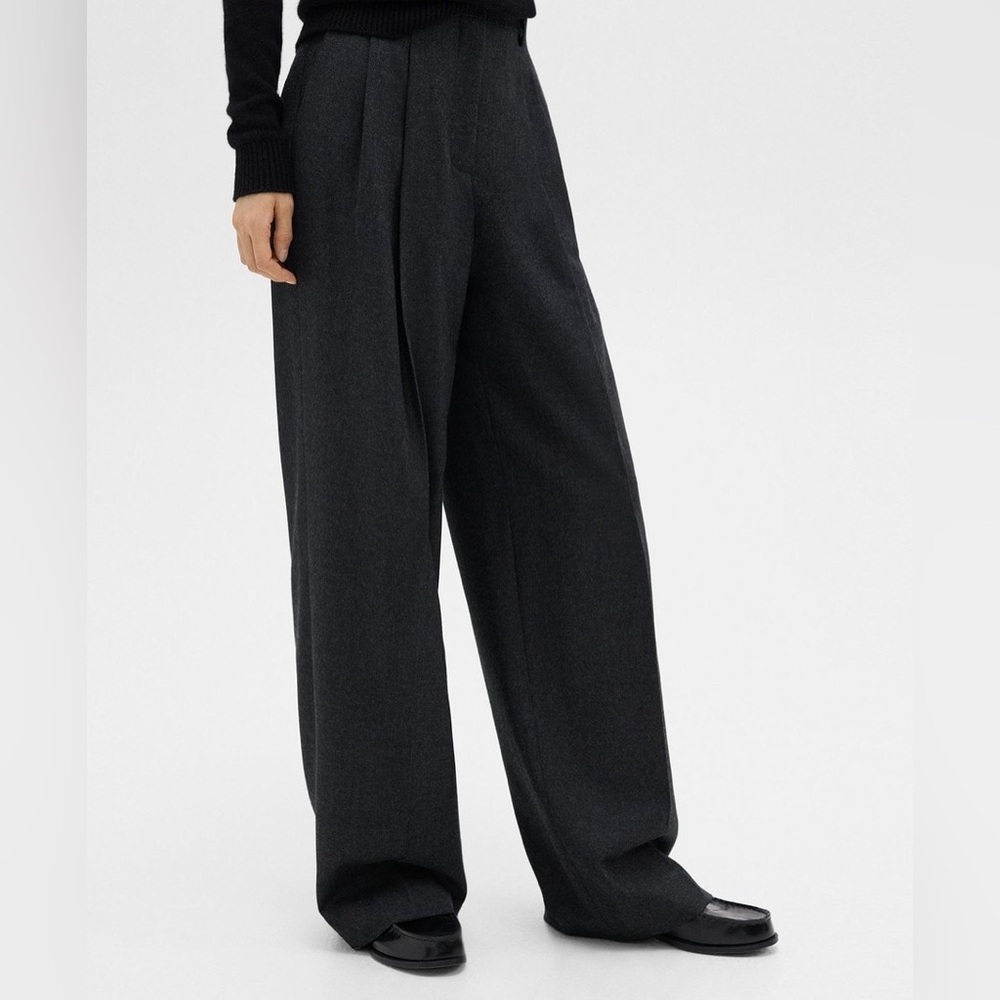 Theory Women’s NWT Double Pleat Pant, 29’’ in Sleek Flannel